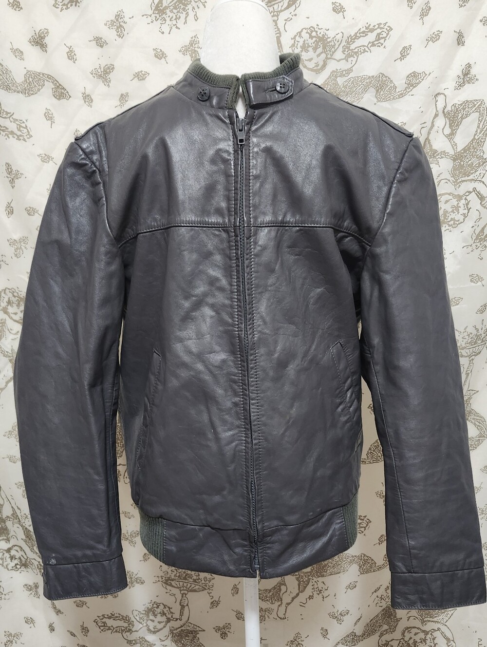 Men's Leather Dark Grey Cafe Racer Vintage Moto Jacket Vintage S/M 38 R